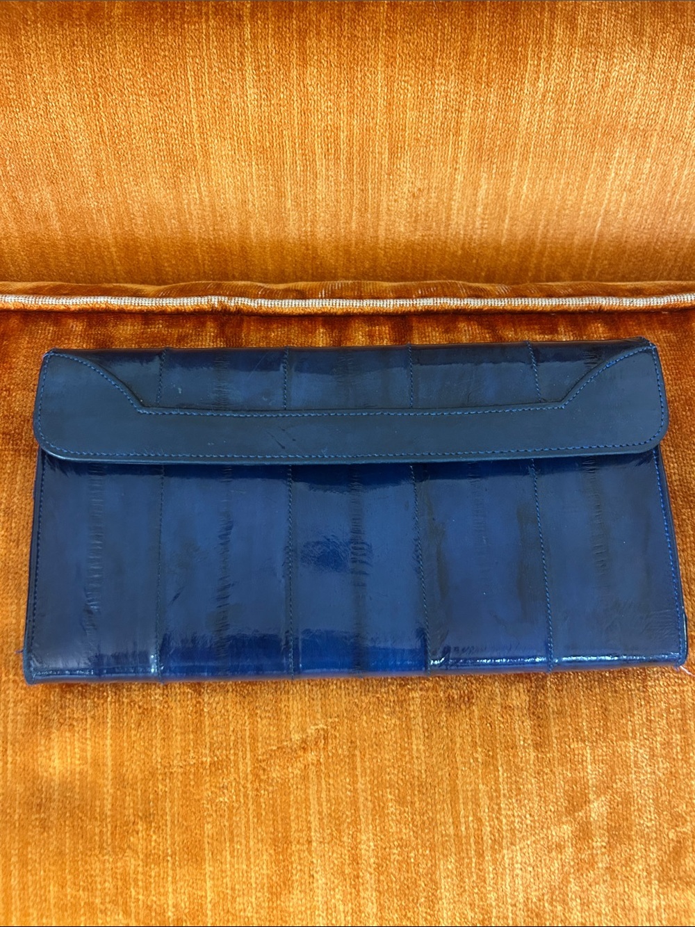 Vintage Genuine Eel Skin Made in Korea blue long wallet